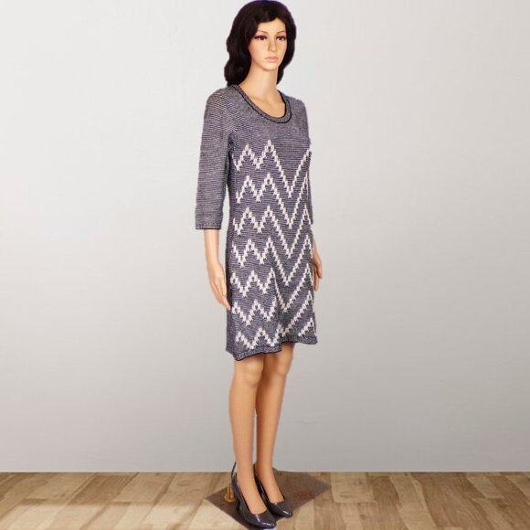 GINA BENOTTI size S black/white 3/4-sleeve embroidered knit dress - Picture 2 of 11